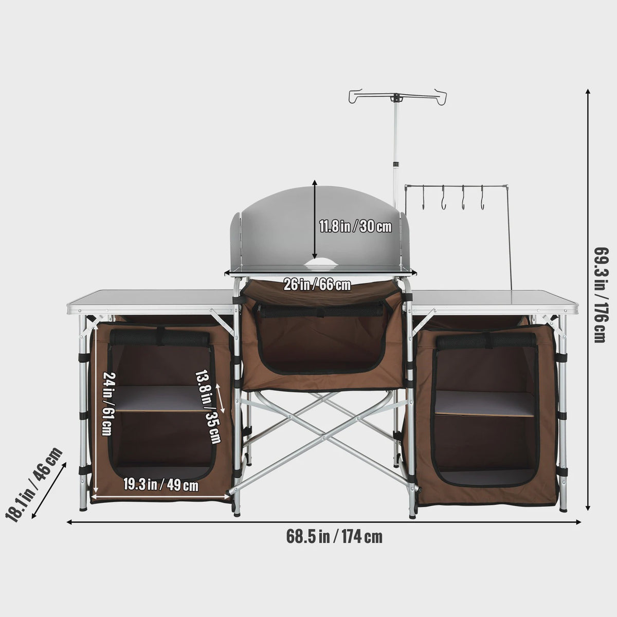 Opvouwbare Camping Keukentafel met Opbergkastjes en Windscherm - Aluminium