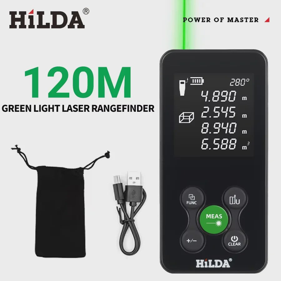HILDA Laser Afstandsmeter 100M - Oplaadbaar met Hoekmeting en Digitale Meetlint Functie