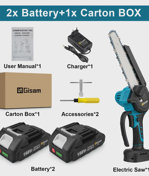Gisam 8-Inch Snoerloze Kettingzaag - Krachtig, Borstelloos & Makita 18V Compatibel