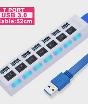 USB Hub 3.0/2.0 met 4 of 7 poorten, individuele schakelaars en LED-indicatoren