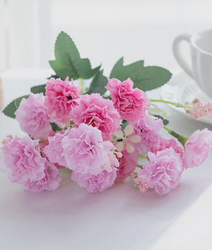 Kunstbloemen - 5 Takken Kleine Anjers (15 Bloemhoofden) - Decoratie voor Bruiloft, Kerst, Vaas