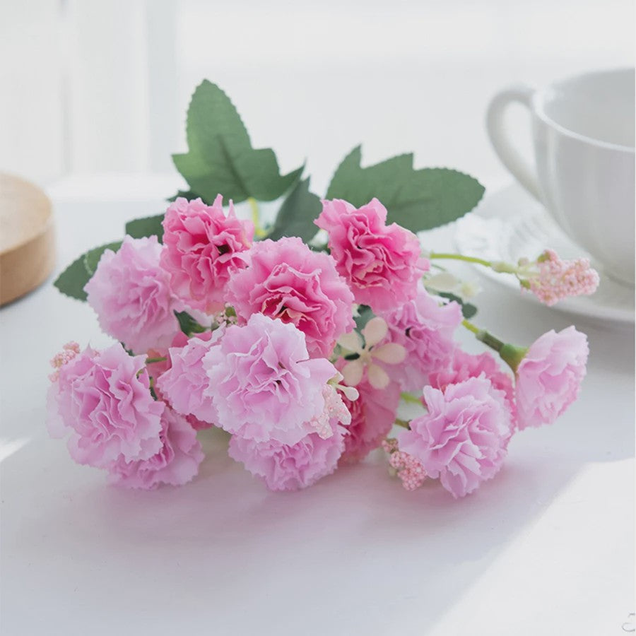 Kunstbloemen - 5 Takken Kleine Anjers (15 Bloemhoofden) - Decoratie voor Bruiloft, Kerst, Vaas
