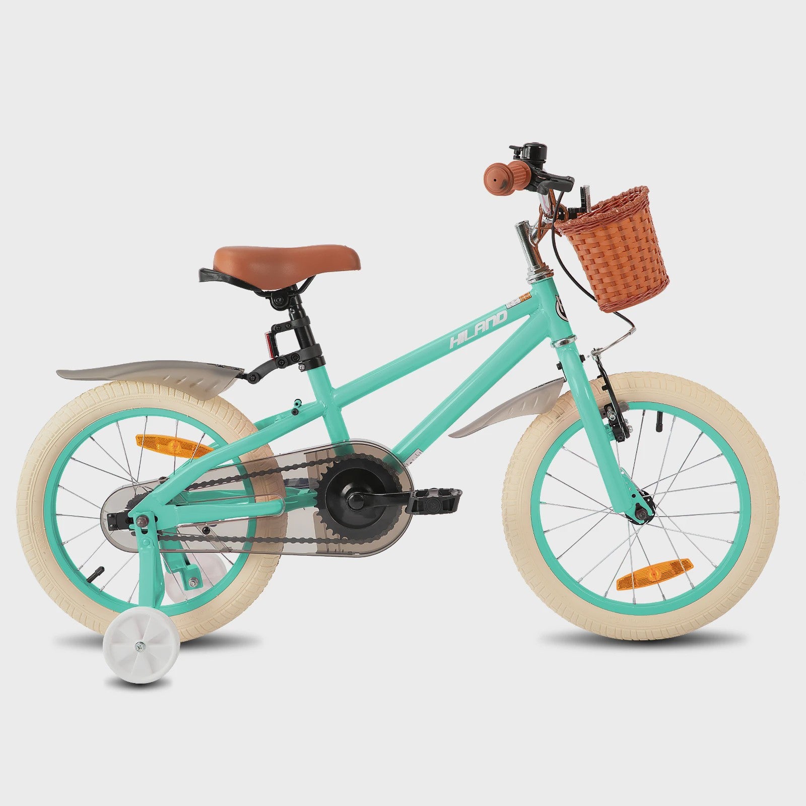 Hiland Kinderfiets 14, 16, 18 Inch - Meisjesfiets Groen/Roze met Mandje en Stabilisatoren