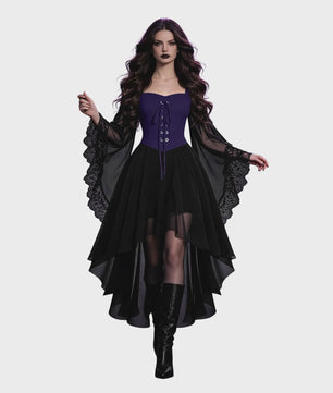 Dames Heksenjurk met Pofmouwen - Middeleeuwse & Gothische Renaissance Stijl voor Halloween & Cosplay