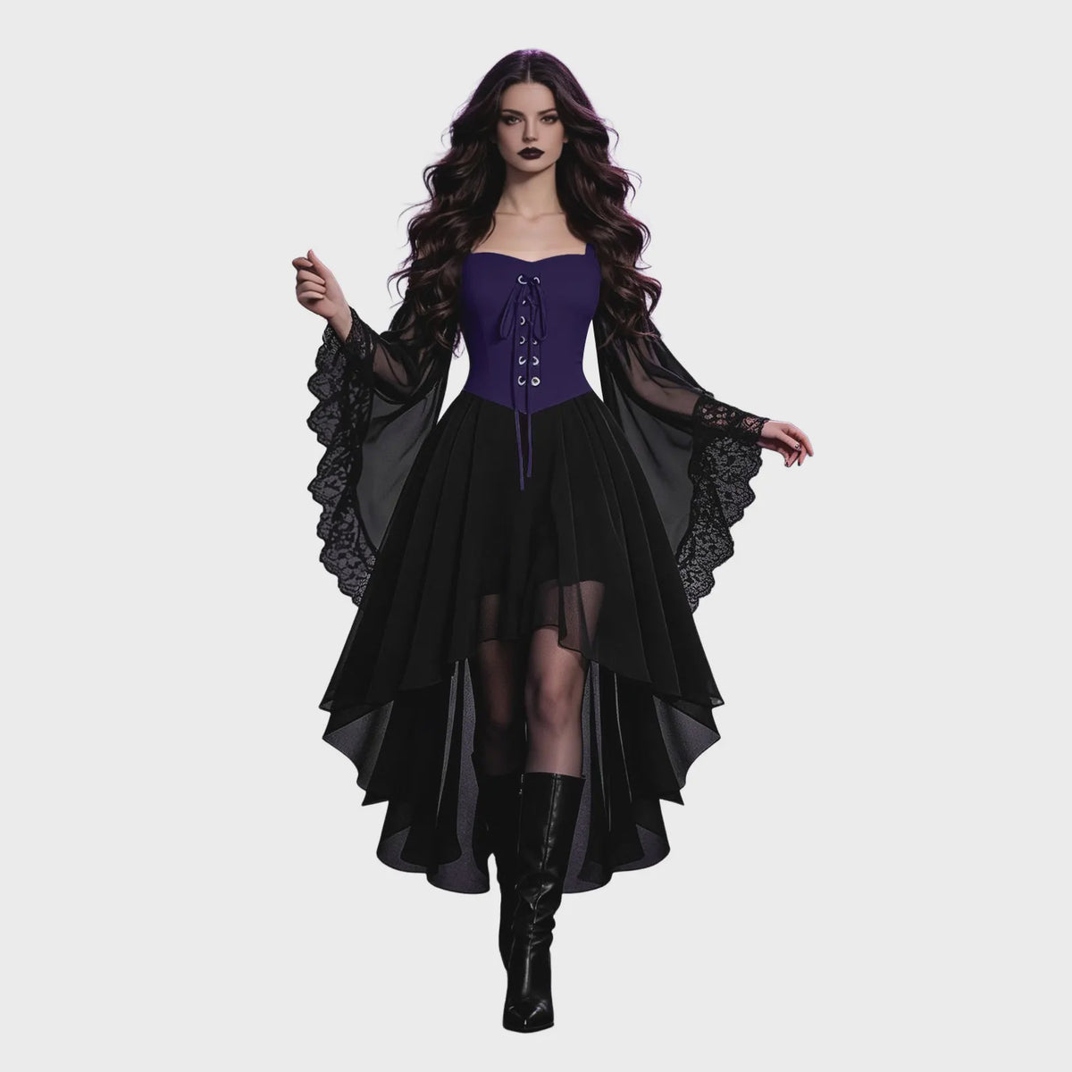Dames Heksenjurk met Pofmouwen - Middeleeuwse & Gothische Renaissance Stijl voor Halloween & Cosplay
