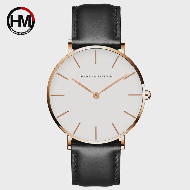 Hannah Martin Herenhorloge - Japan Quartz, Waterdicht, Bruin Leer & Zilverkleurig