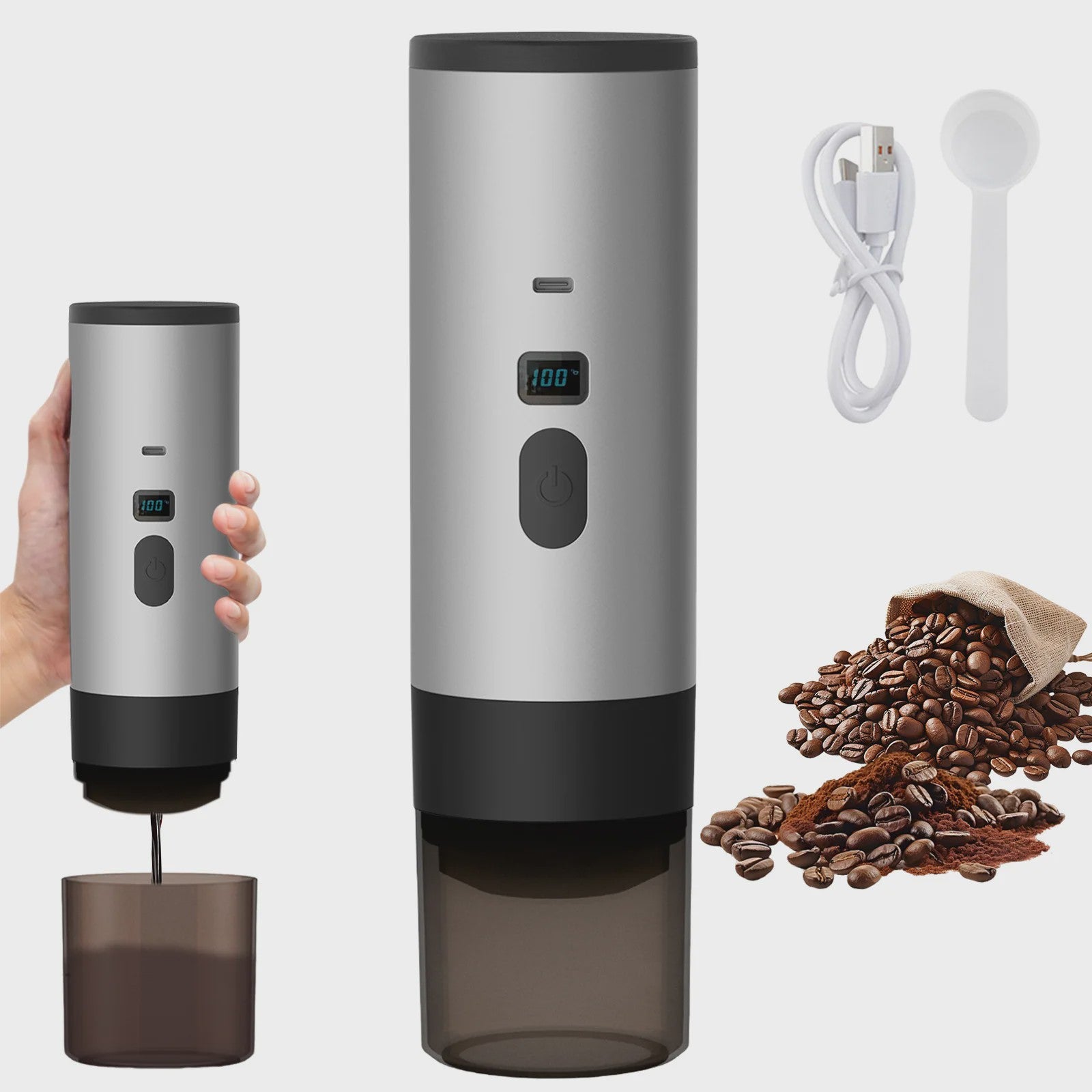 Draagbare Elektrische Koffiemachine - Espresso, Capsules, Verwarmend, Draadloos - Ideaal voor Reizen & Auto
