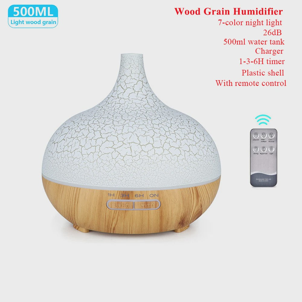 Aroma Diffuser met Houtnerf Design, 7 Kleuren LED en Afstandsbediening