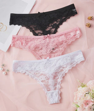3-Pack Dames Strings van Kant en Mesh - Sexy Transparant Ondergoed