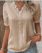 Zomerse Dames Blouse met V-hals en Kantdetails - Korte Mouwen