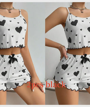 Dames Pyjama Set: 2-delig Tanktop & Shorts met Liefdesprint - Zacht & Ventilerend
