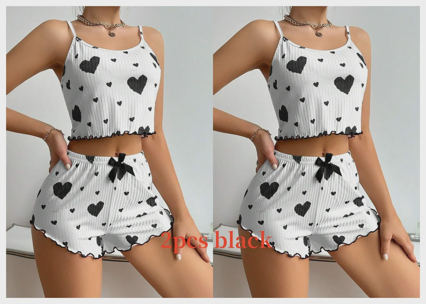 Dames Pyjama Set: 2-delig Tanktop & Shorts met Liefdesprint - Zacht & Ventilerend