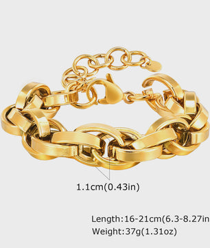 Gouden Roestvrij Staal Chunky Schakelarmband voor Dames - Waterdicht & Verstelbaar