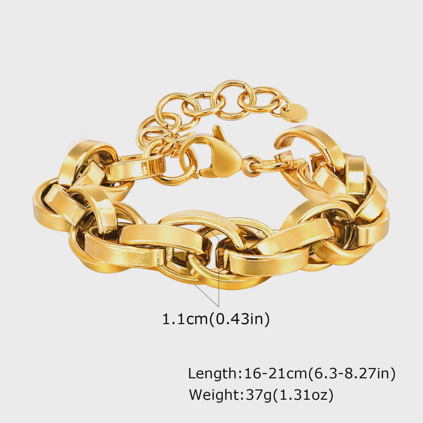 Gouden Roestvrij Staal Chunky Schakelarmband voor Dames - Waterdicht & Verstelbaar