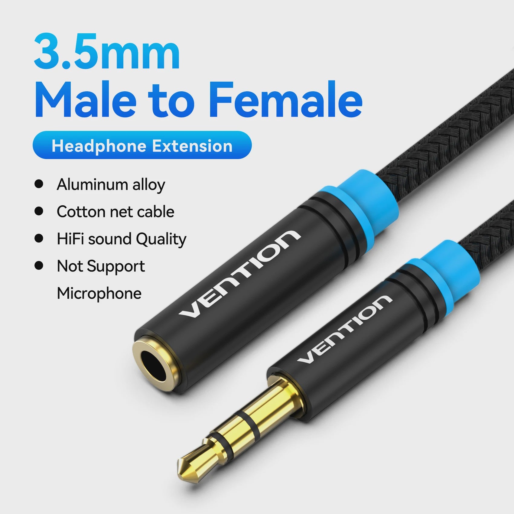 Vention 3.5mm Audio Verlengsnoer - Stereo AUX Kabel voor Koptelefoon, Speaker & Microfoon