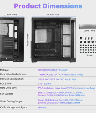 ATX Mid Tower PC Gaming Case met Glazen Panel en Hoge Airflow