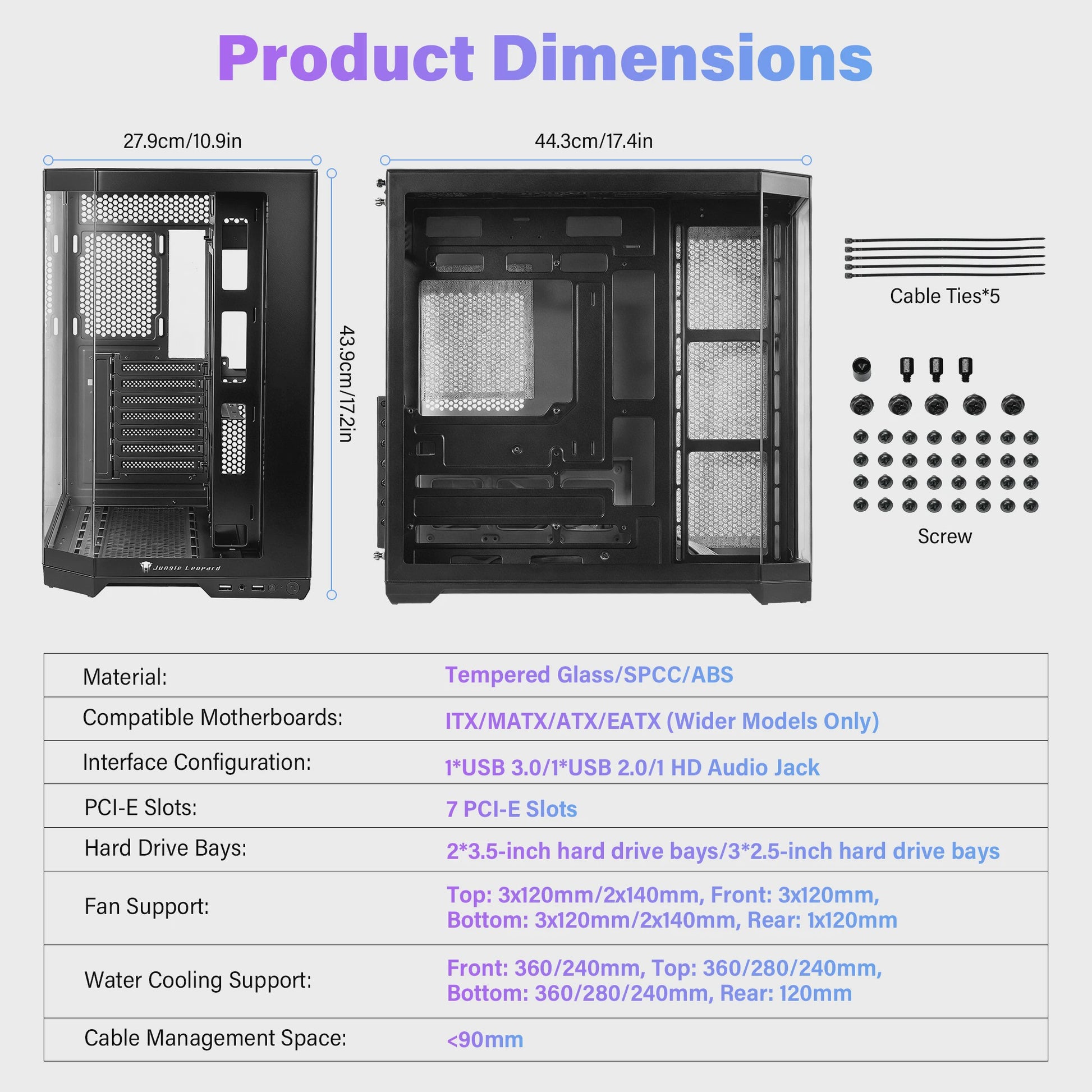ATX Mid Tower PC Gaming Case met Glazen Panel en Hoge Airflow