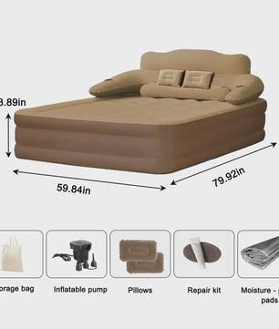 Luxe Opblaasbaar Luchtbed met Verstelbare Rugleuning & Ingebouwde Pomp - 203x152x48cm