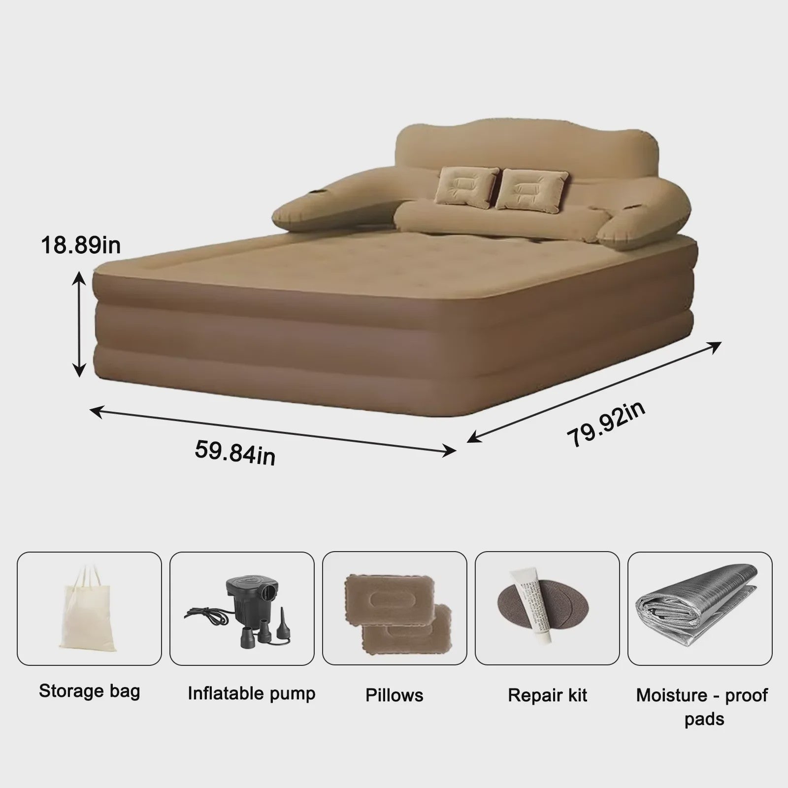 Luxe Opblaasbaar Luchtbed met Verstelbare Rugleuning & Ingebouwde Pomp - 203x152x48cm