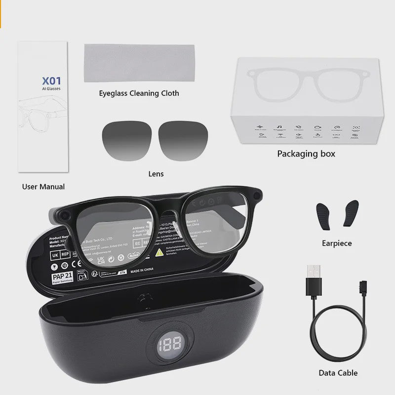 AI Smart Bril met Camera: Vertaling, Foto/Video, 3600mAh Batterij & WiFi/BT
