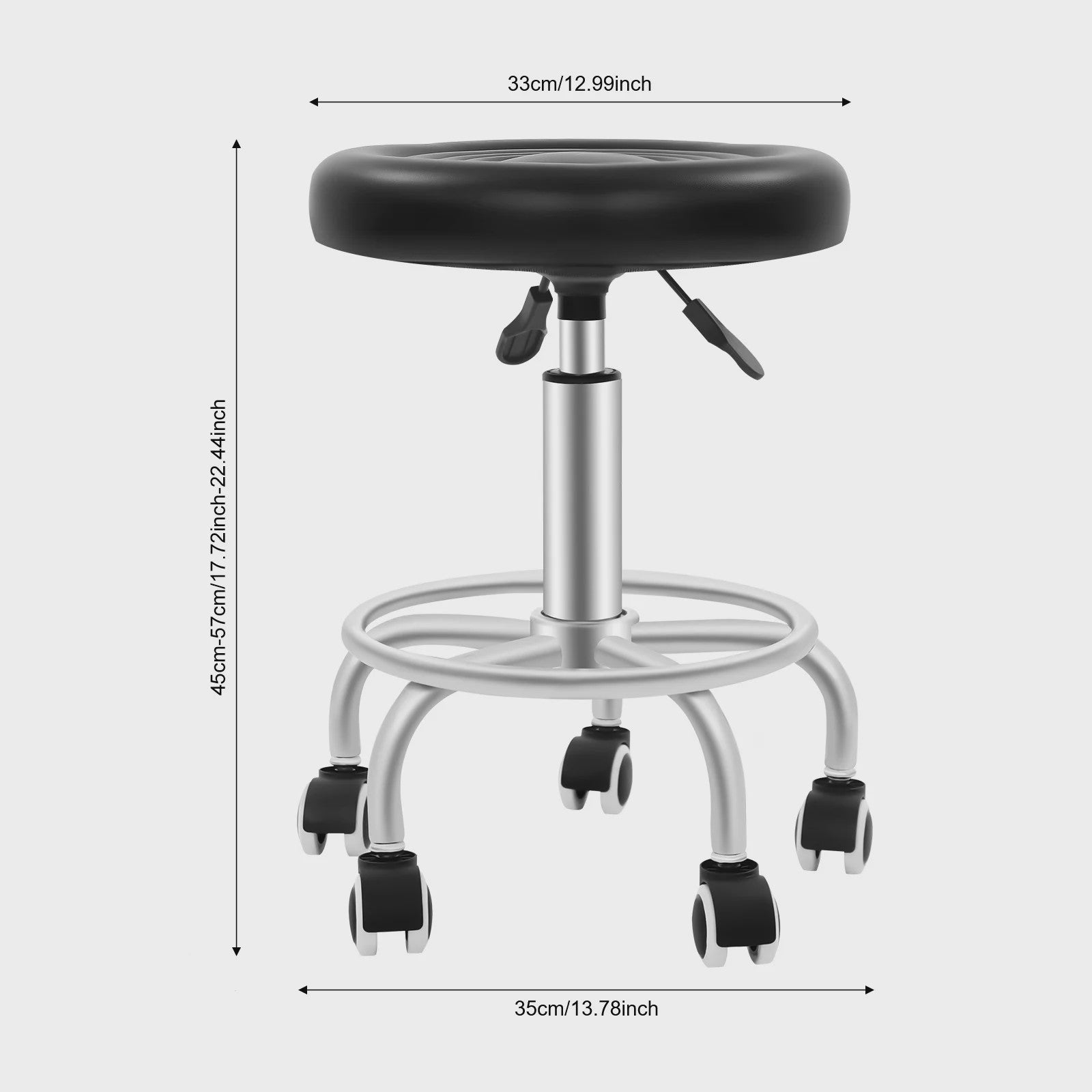 Verstelbare Bar Kruk met Wielen - 360° Draaibaar & 150kg Draagkracht
