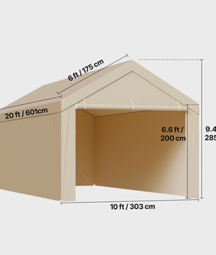 12x20 FT Carport Vervangingsdak - Waterdicht & UV-bestendig Garage Tentzeil met Zijwanden