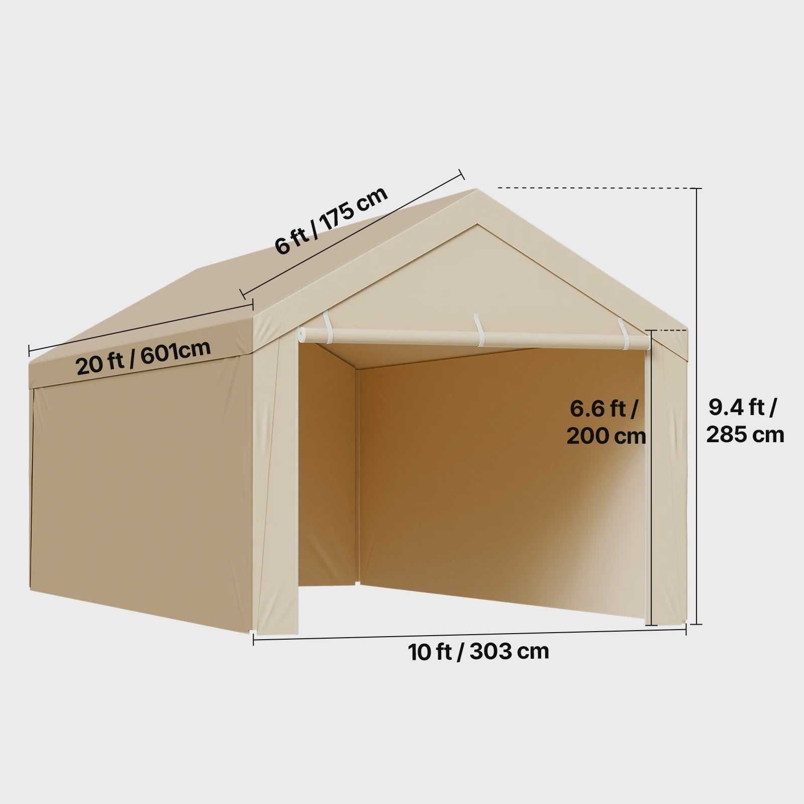 12x20 FT Carport Vervangingsdak - Waterdicht & UV-bestendig Garage Tentzeil met Zijwanden