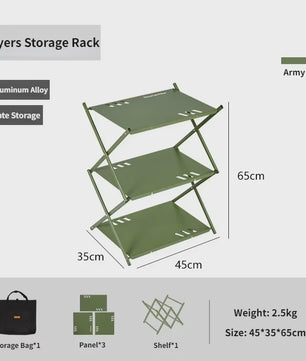 Mountainhiker Opvouwbaar 3-laags Outdoor Opslagrek - Draagbaar Kampeerrek voor Tuin, BBQ & Picknick
