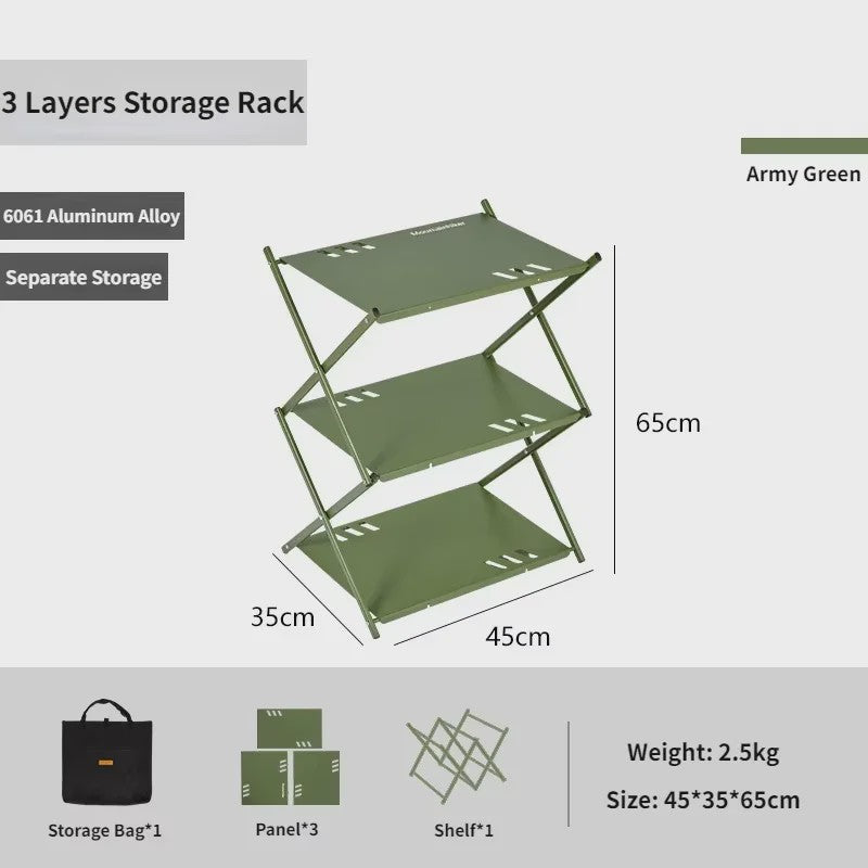 Mountainhiker Opvouwbaar 3-laags Outdoor Opslagrek - Draagbaar Kampeerrek voor Tuin, BBQ & Picknick