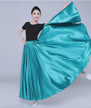 Glanzende Satijnen Lange Dansrok - Swing & Buikdans - 14 Kleuren