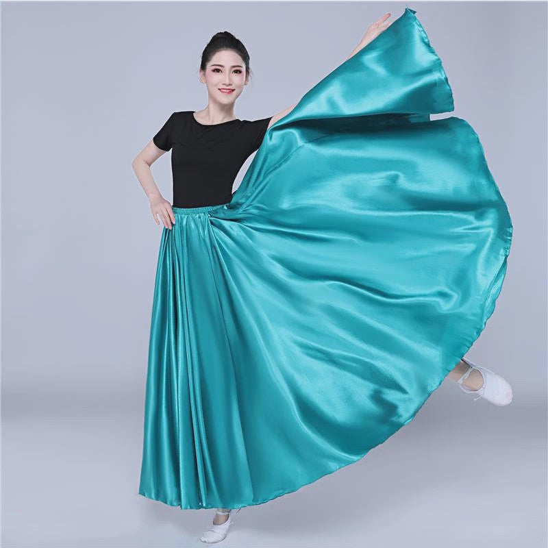 Glanzende Satijnen Lange Dansrok - Swing & Buikdans - 14 Kleuren