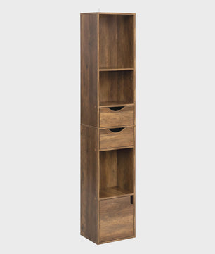 Hoge Smalle Boekenkast met Lades en Deur - Stijlvolle Opbergkast voor Woonkamer & Kantoor (158cm)