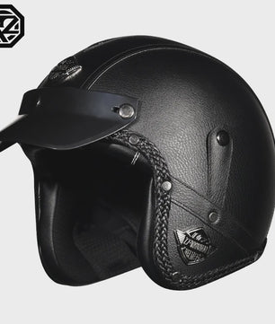 Retro Open 3/4 Motorhelm PU Leer - Stijlvol & Veilig met DOT Keurmerk