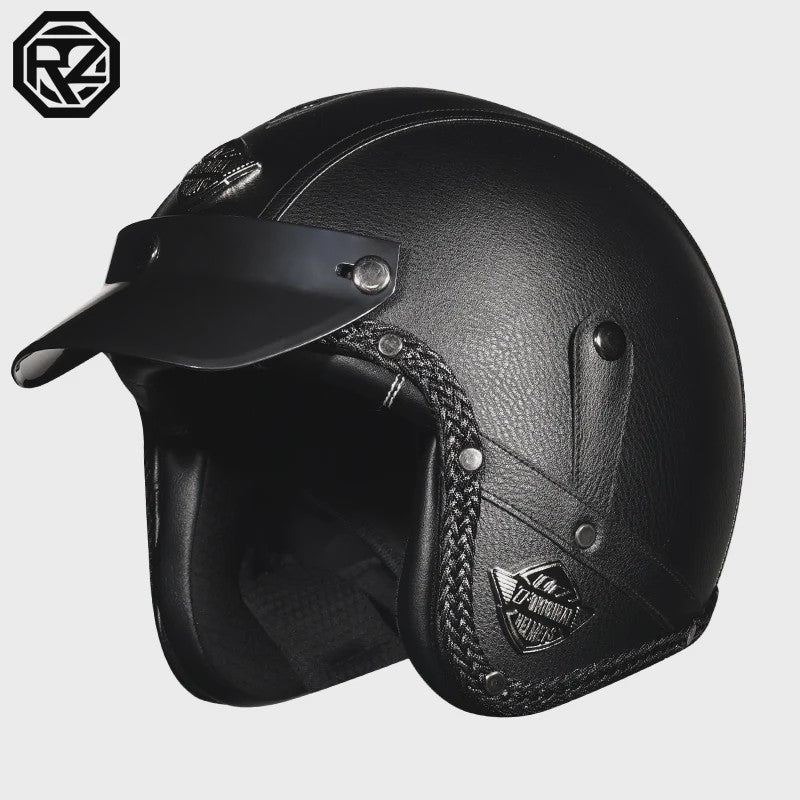 Retro Open 3/4 Motorhelm PU Leer - Stijlvol & Veilig met DOT Keurmerk