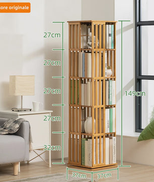 Draaibare Bamboe Boekenkast 5 Niveaus - 360° Rotatie, Verticale Opslag