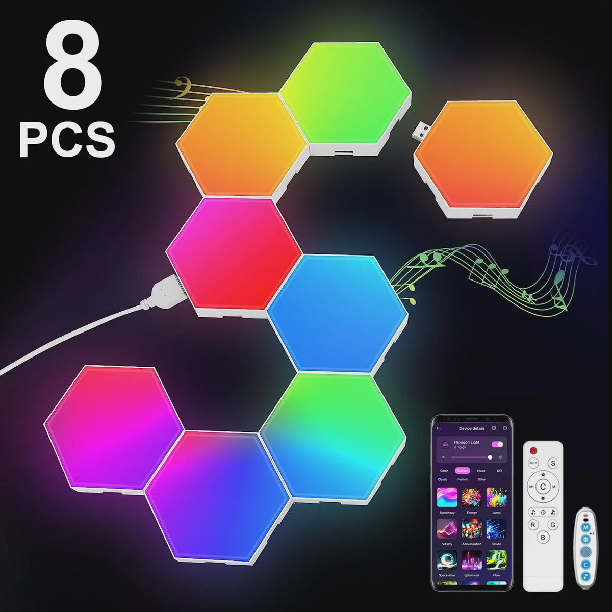 Slimme Hexagon LED Wandlampen met App & Muziek Sync - RGB Kleuren, DIY Ontwerp