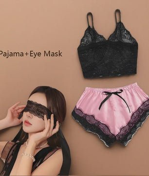 Dames Pyjamaset Satijn met Kant - Sexy Cami Top en Shorts Nachtkleding Zomer