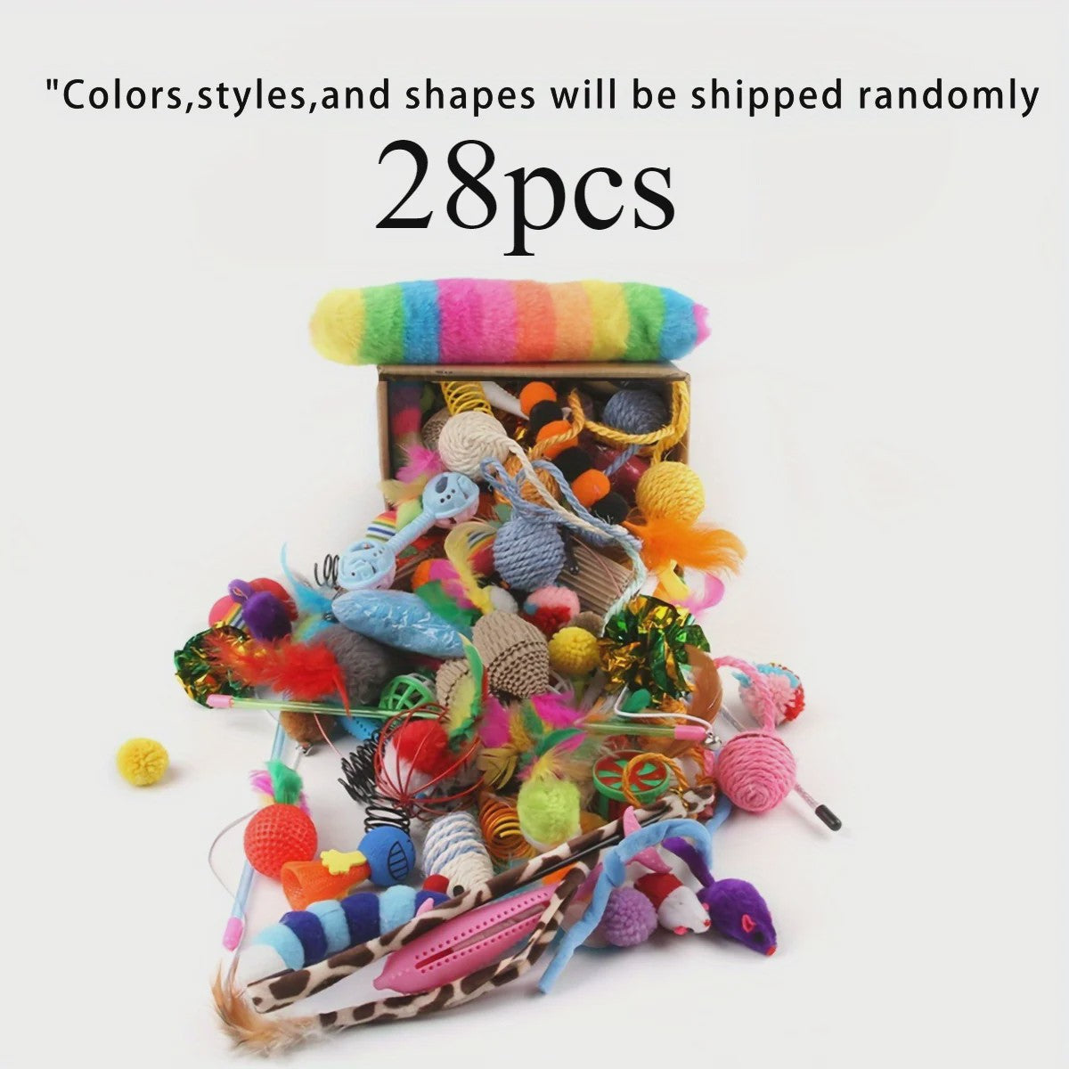 Grote Mix Katten Speelgoed Set (14/28/56 Stuks) - Plastic & Pluche Speeltjes voor Uren Plezier