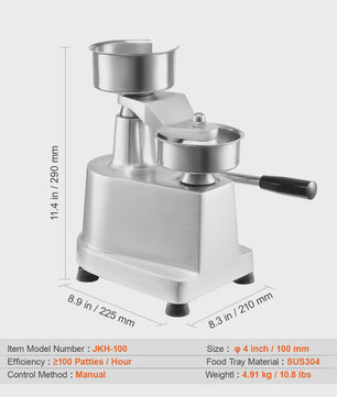 Professionele Burger Patty Maker - 100mm Roestvrij Staal Hamburger Pers Machine