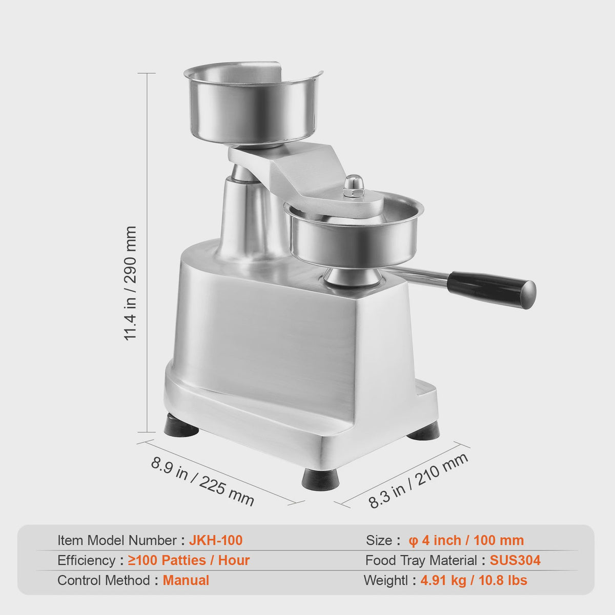 Professionele Burger Patty Maker - 100mm Roestvrij Staal Hamburger Pers Machine