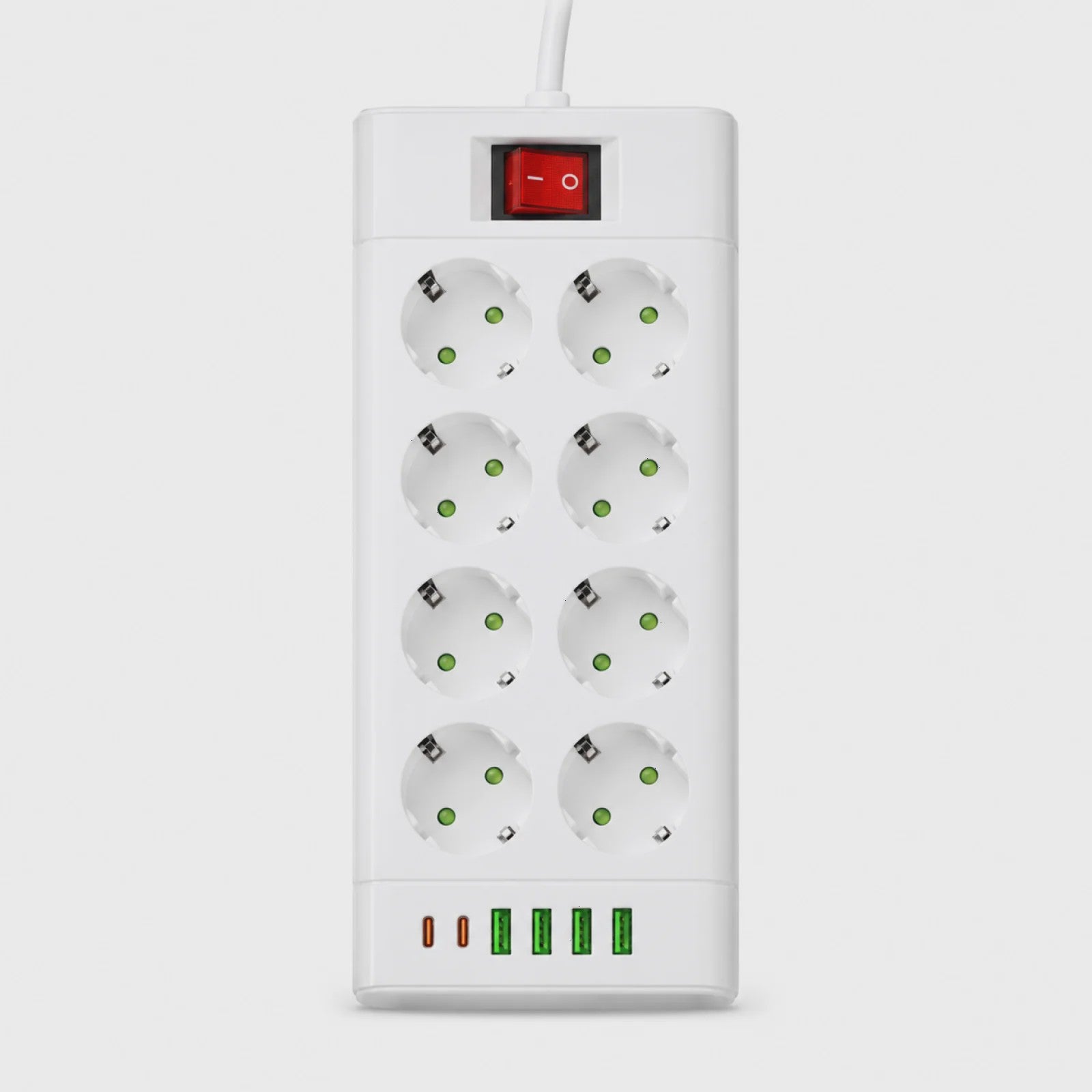 Universele Stekkerdoos met 6 of 8 Schuko Stopcontacten en 6 USB Poorten (2x USB-C, 4x USB-A), 2m Kabel, Wit