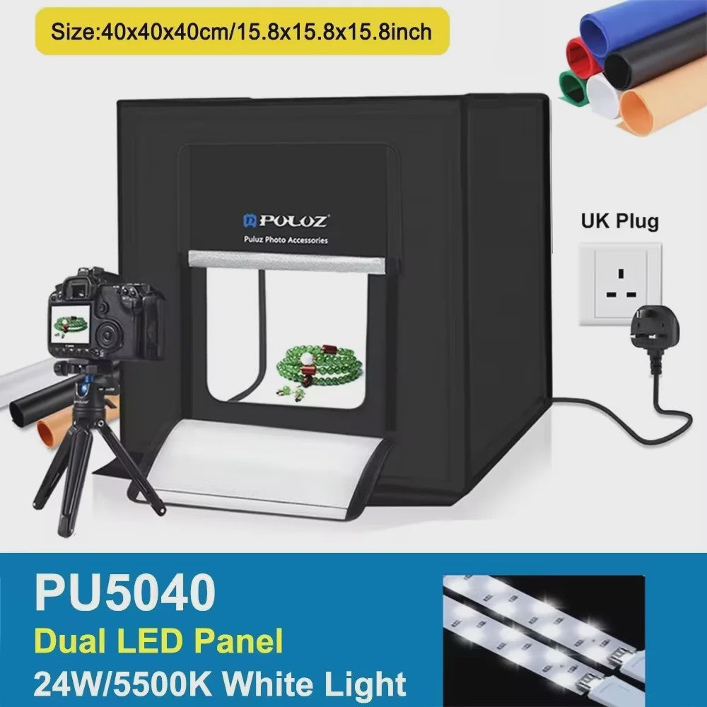 PULUZ 40CM Fotografie Lightbox - Dimbare Dual LED Studio Tent met 6 Kleuren Achtergronden