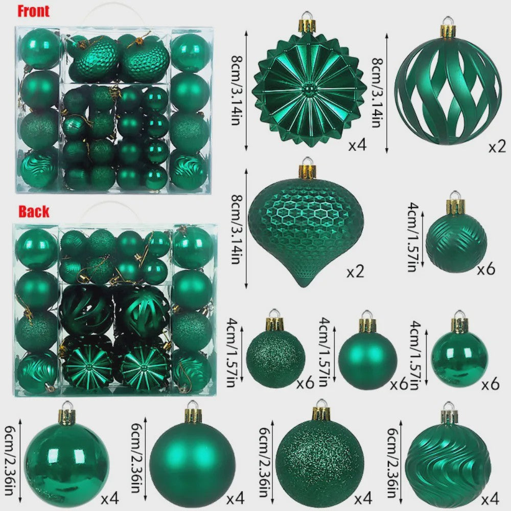 48-delige Set Kerstballen Plastic - Effen Kleur & Diverse Maten (4/6/8cm) voor Kerstboom Decoratie