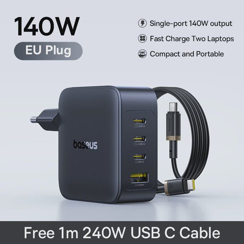 Baseus 140W GaN Snellader - Krachtige PD USB-C Oplader voor Laptop, Tablet & Smartphone