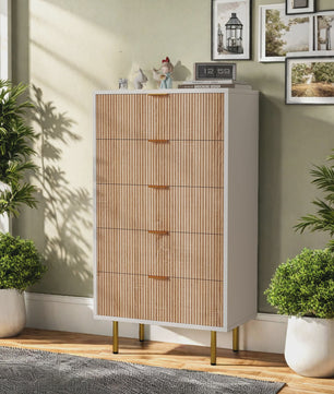 Superaly Ladekast 5 Lades - Natuurlijk Hout & Wit - Stijlvolle Opbergkast
