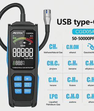 Professionele Gasdetector - Methaan, LPG & Combustibele Gassen - 50000 PPM / 100%LEL - CE Gecertificeerd