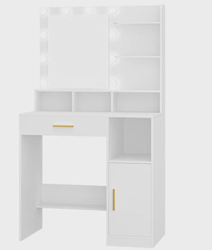 Stijlvolle Kaptafel met Spiegel en 10 LED Lampjes - Veel Opbergruimte & Lade