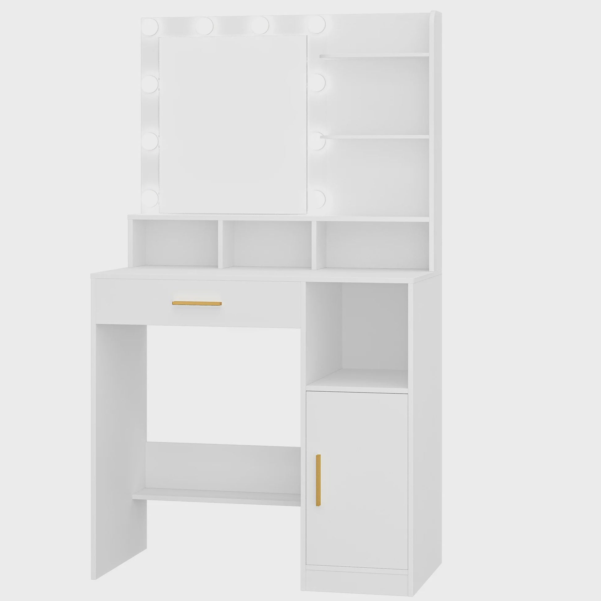 Stijlvolle Kaptafel met Spiegel en 10 LED Lampjes - Veel Opbergruimte & Lade