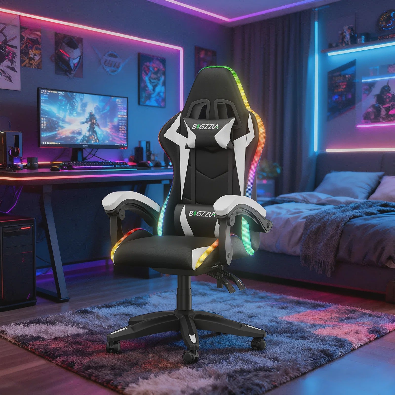 Gartistgo Ergonomische Gaming Stoel met RGB LED Verlichting