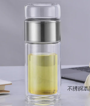 Dubbelwandige Glazen Theefles met Infuser - Hittebestendig & Lekvrij